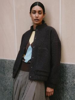 Albaray Curly Bomber Jacket, Chocolate, Chocolate