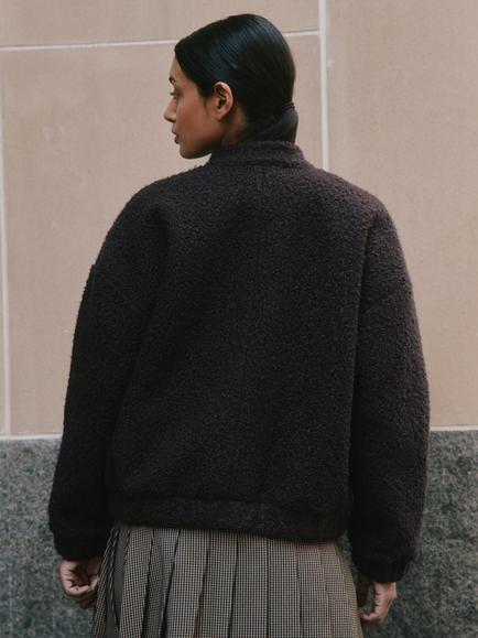 Albaray Curly Bomber Jacket, Chocolate - view 2, Chocolate