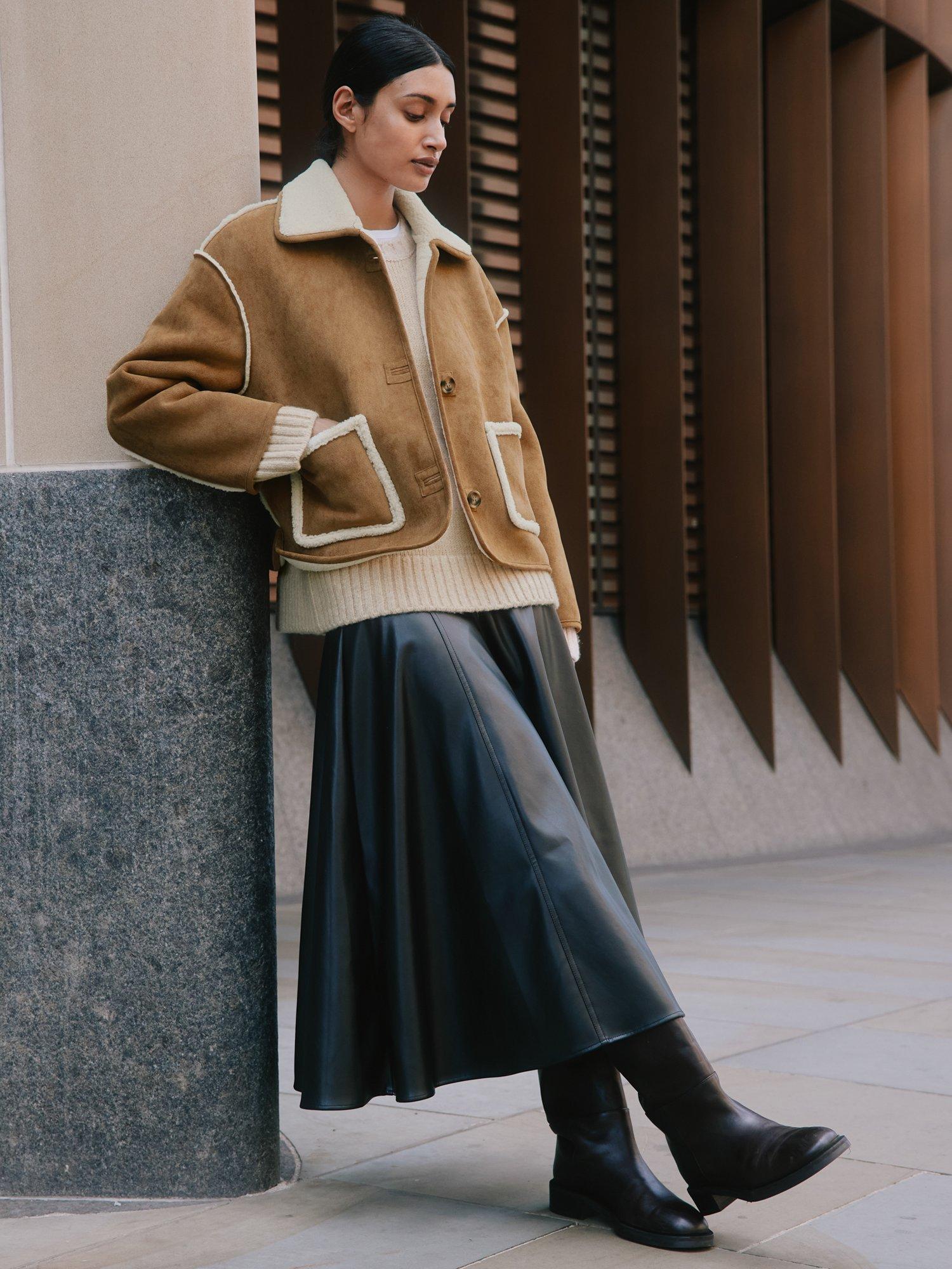 Product image 1 of 5, which shows Albaray Borg Collar Faux Sheepskin Jacket, Beige, 12