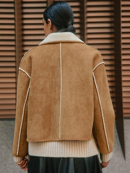 Albaray Borg Collar Faux Sheepskin Jacket, Beige - view 2, Beige
