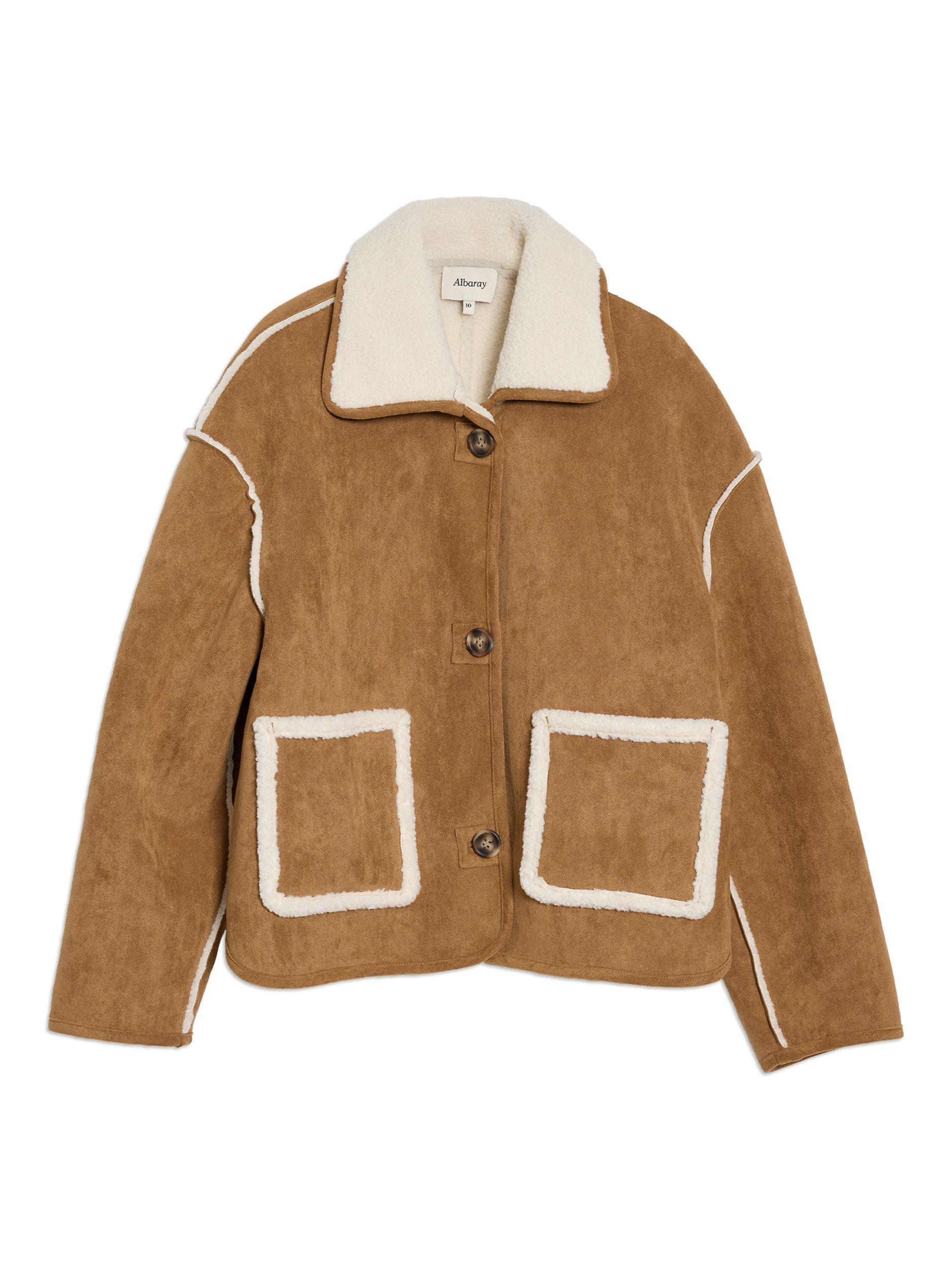 Product image 5 of 5, which shows Albaray Borg Collar Faux Sheepskin Jacket, Beige, 12