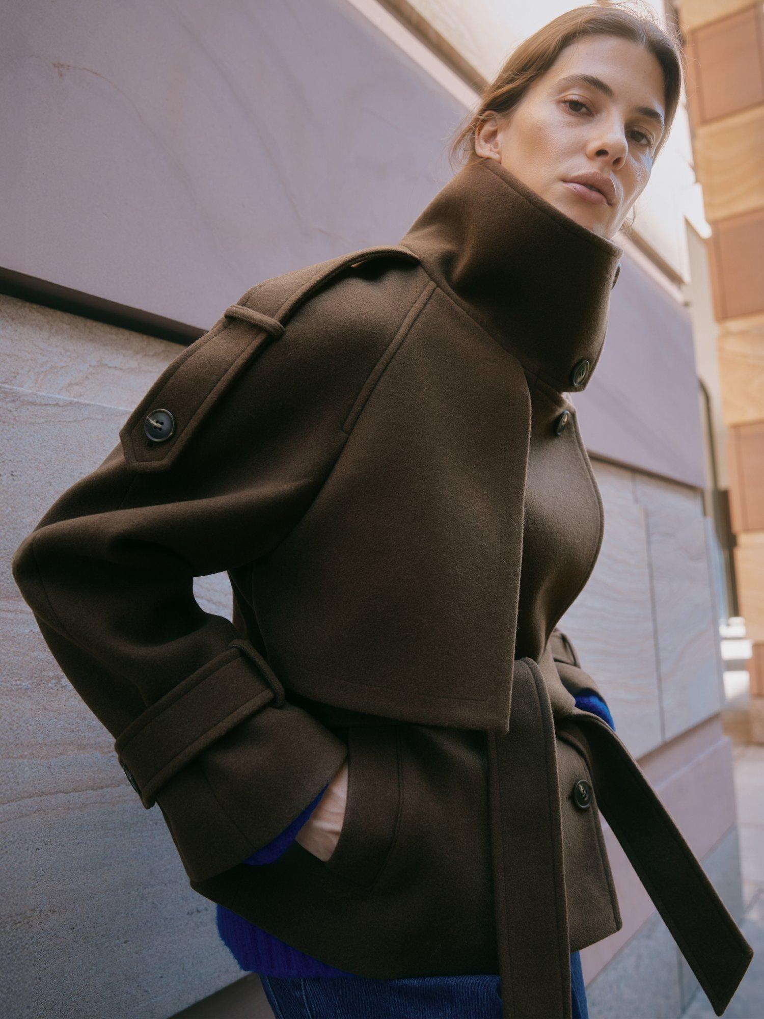 Albaray Funnel Neck Relaxed Fit Jacket, Chocolate