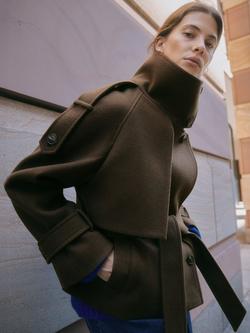 Albaray Funnel Neck Relaxed Fit Jacket, Chocolate, Chocolate