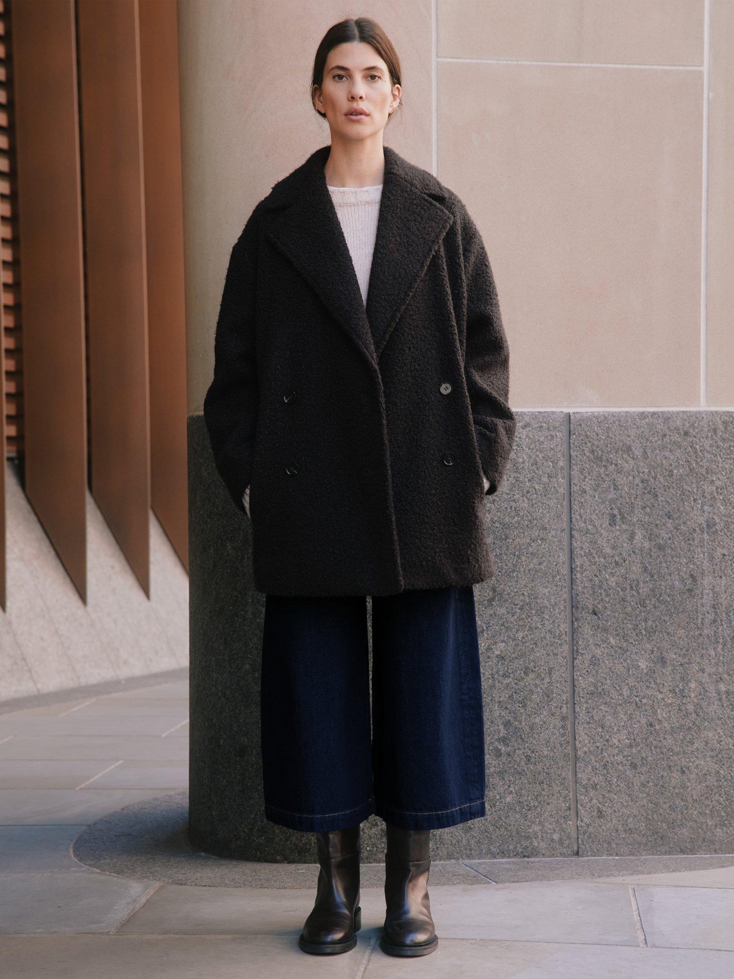 Albaray Curly Double Breasted Coat, Chocolate