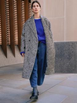 Albaray Herringbone Double Breasted Coat, Grey - view 2, Grey