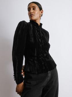 Albaray Cruched Velvet Ruffle Collar Jacket, Black, Black