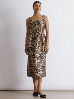Albaray Animal Print Taffeta Tulip Dress, Brown/Multi