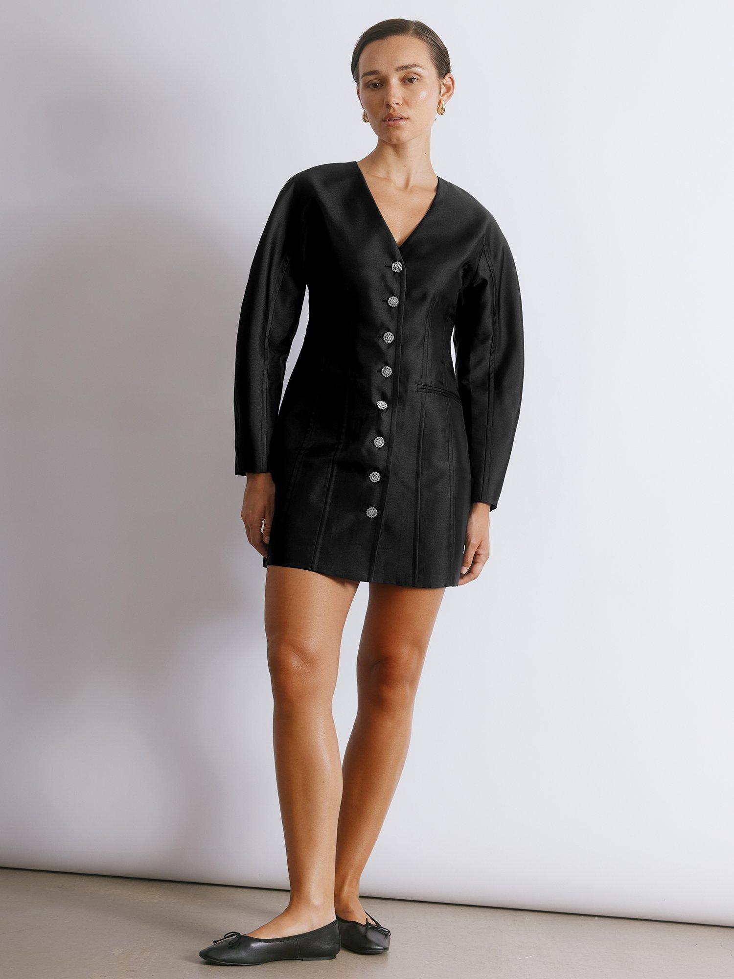 Product image 1 of 6, which shows Albaray Crystal Button Cocoon Taffeta Dress, Black, 8