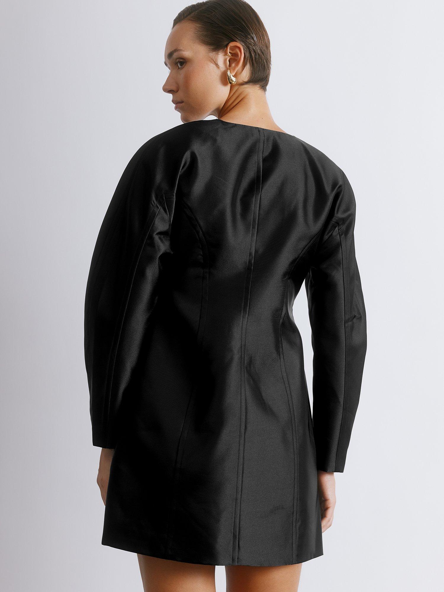 Product image 2 of 6, which shows Albaray Crystal Button Cocoon Taffeta Dress, Black, 8