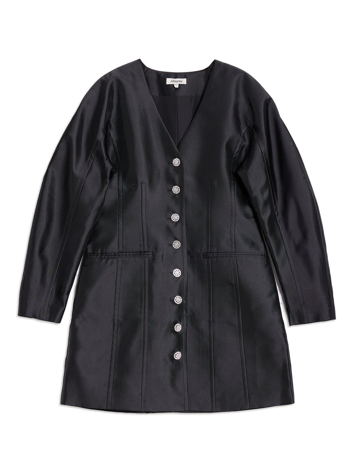 Product image 5 of 6, which shows Albaray Crystal Button Cocoon Taffeta Dress, Black, 8