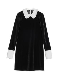 Albaray Contrast Trim Velvet Mini Dress, Black, Black