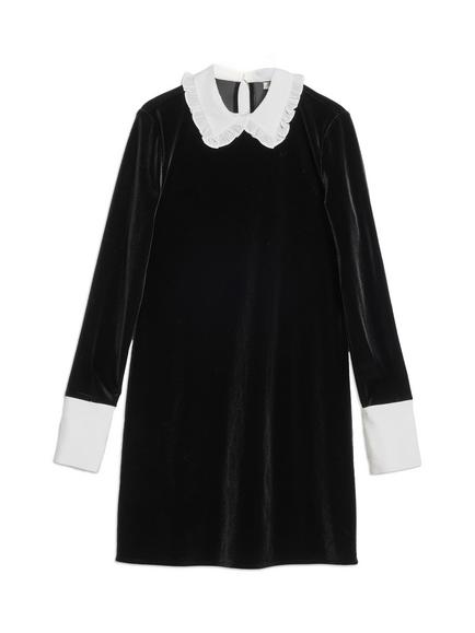 Albaray Contrast Trim Velvet Mini Dress, Black, Black