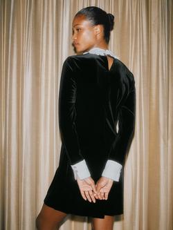 Albaray Contrast Trim Velvet Mini Dress, Black - view 2, Black