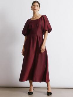 Albaray Crinkle Satin Midi Dress, Burgundy, Burgundy