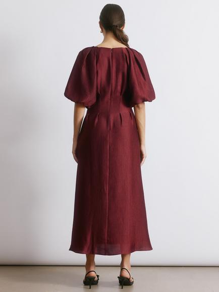 Albaray Crinkle Satin Midi Dress, Burgundy - view 2, Burgundy