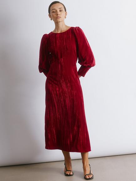 Albaray Crushed Velvet Midi Dress, Red, Red