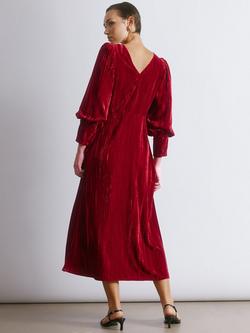 Albaray Crushed Velvet Midi Dress, Red - view 2, Red