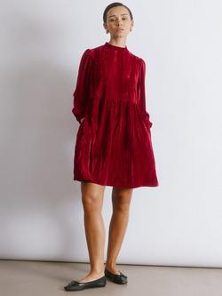 Albaray High Neck Crushed Velvet Mini Dress, Red, Red