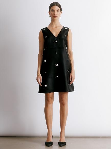 Albaray Crystal Flower Sleeveless Shift Dress, Black, Black