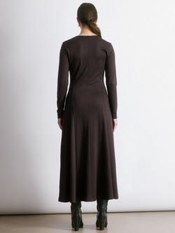 Albaray Long Sleeve Godet Maxi Dress, Chocolate - view 2, Chocolate