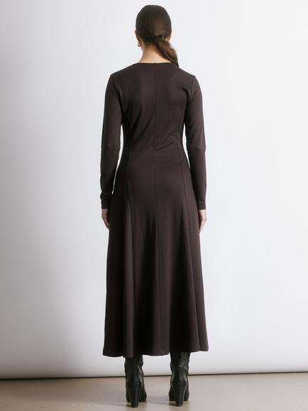 Albaray Long Sleeve Godet Maxi Dress, Chocolate - view 2, Chocolate