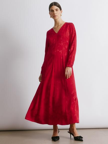 Albaray Jacquard Floral Satin Midi Dress, Red, Red