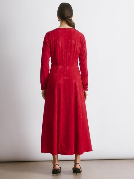 Albaray Jacquard Floral Satin Midi Dress, Red - view 2, Red