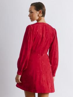 Albaray Jacquard Floral Satin Mini Dress, Red - view 2, Red