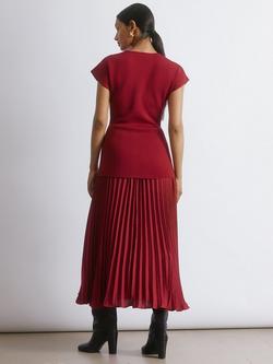 Albaray Knitted Pleat Detail Dress, Red - view 2, Red