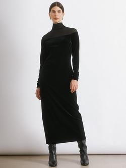 Albaray Mesh Yoke Velvet Midi Dress, Black, Black