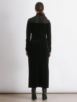 Albaray Mesh Yoke Velvet Midi Dress, Black - view 2, Black