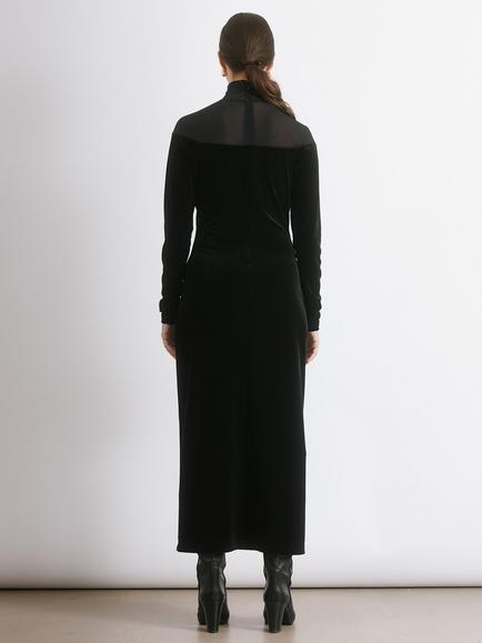 Albaray Mesh Yoke Velvet Midi Dress, Black - view 2, Black