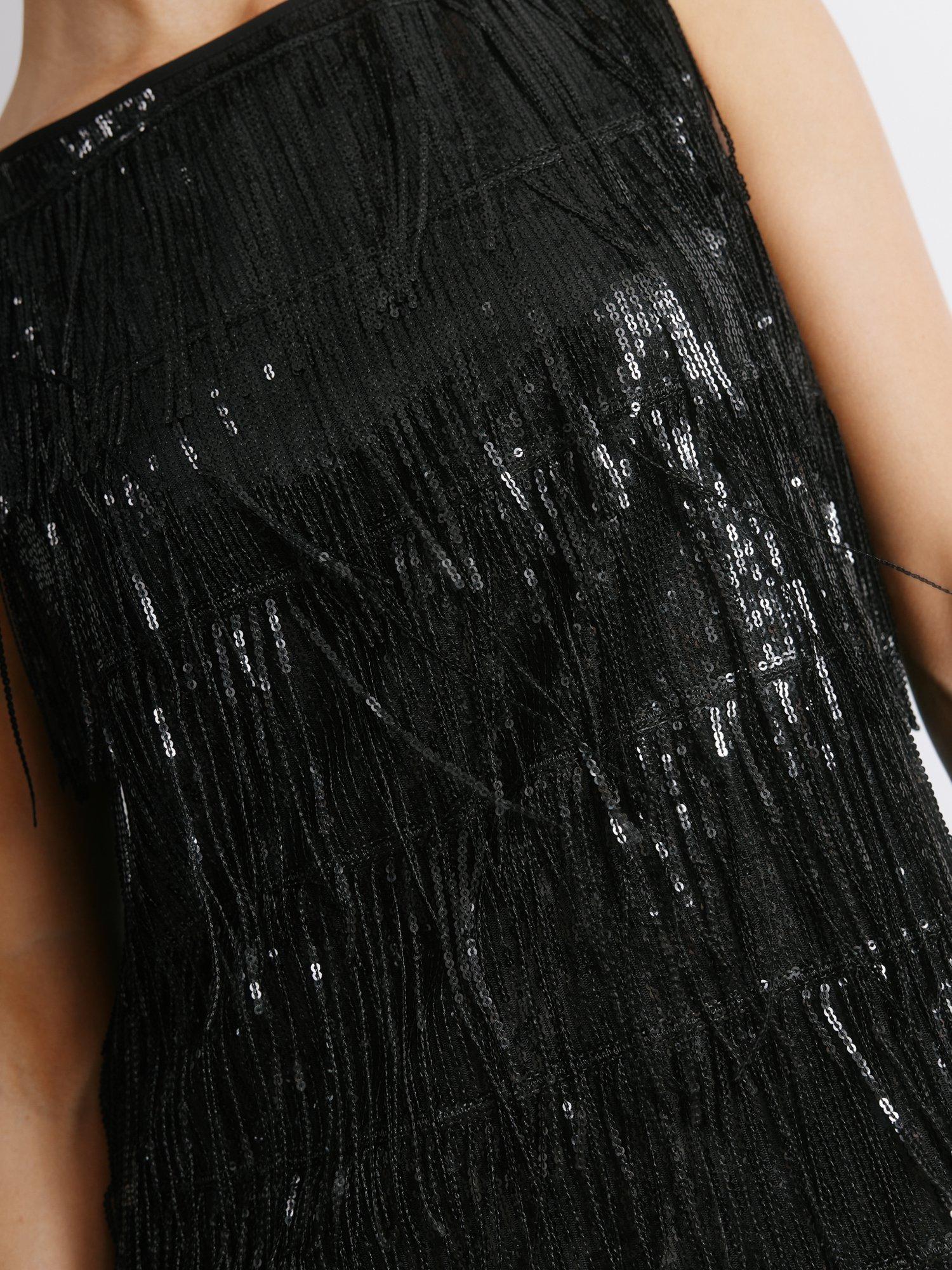 Product image 6 of 6, which shows Albaray Sequin Fringe Midi Dress, Black, 8