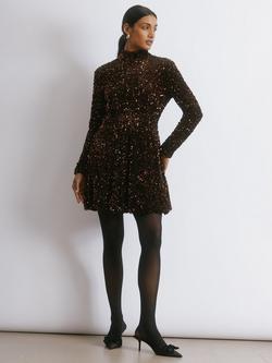 Albaray Velvet Sequin Puffball Mini Dress, Bronze, Bronze