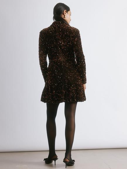 Albaray Velvet Sequin Puffball Mini Dress, Bronze - view 2, Bronze