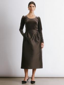 Albaray Velvet Taffeta Scoop Neck Tulip Dress, Chocolate, Chocolate