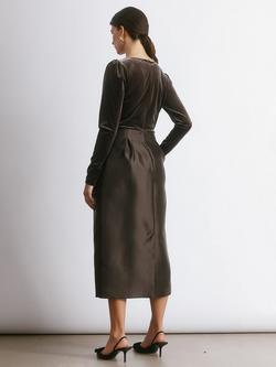 Albaray Velvet Taffeta Scoop Neck Tulip Dress, Chocolate - view 2, Chocolate