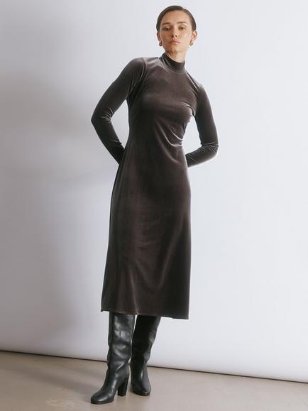 Albaray Velvet Funnel Neck Maxi Dress, Chocolate, Chocolate