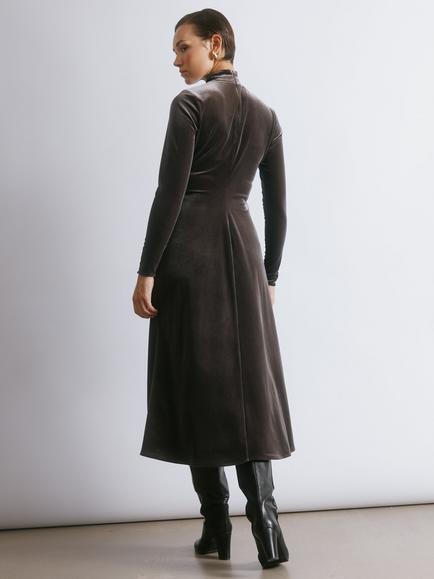 Albaray Velvet Funnel Neck Maxi Dress, Chocolate - view 2, Chocolate