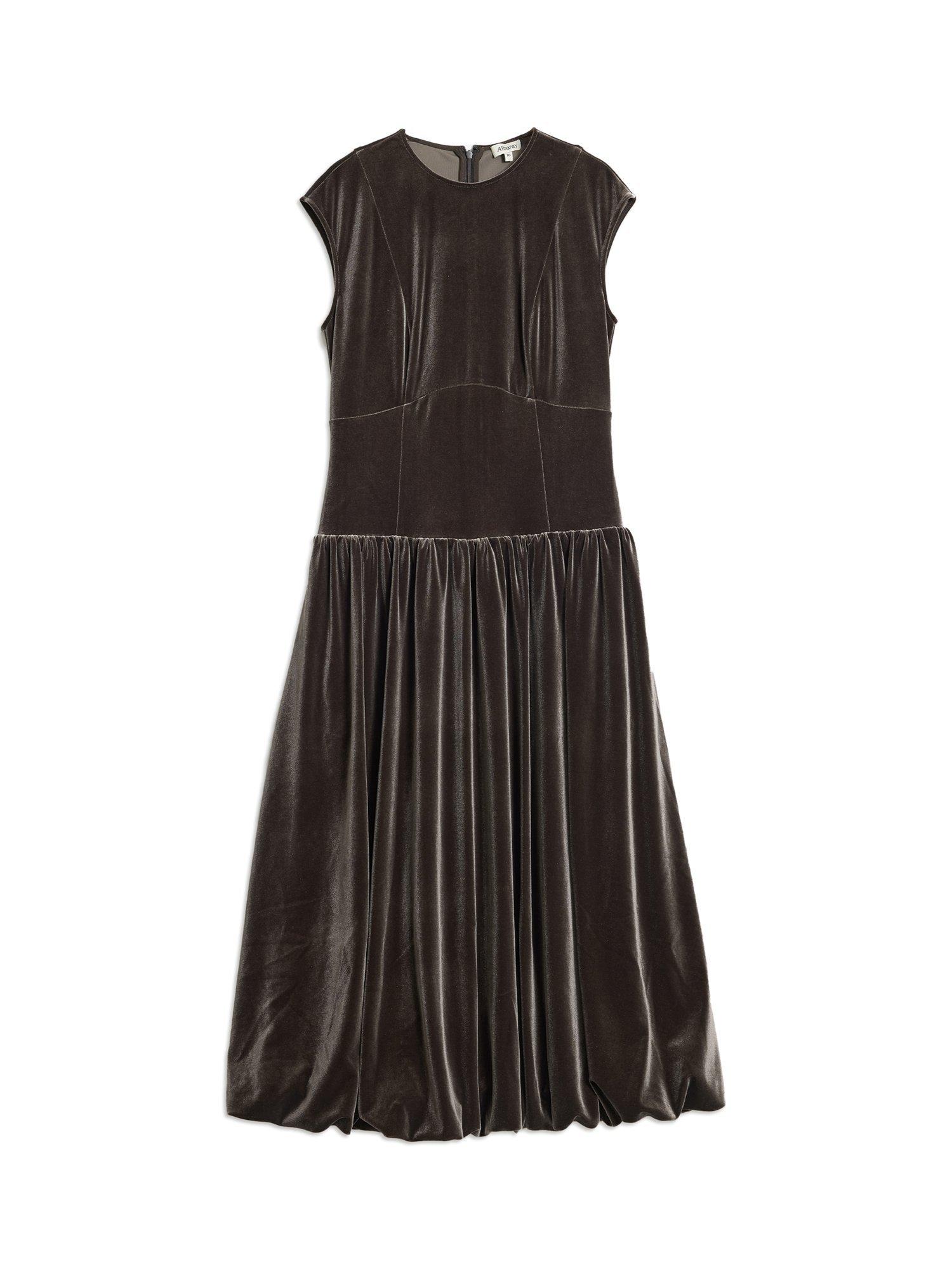 knee length dresses for ladies V-Neck Puffball Sleeve Midi Dress