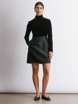 Albaray Velvet Taffeta Funnel Neck Mini Dress, Black, Black