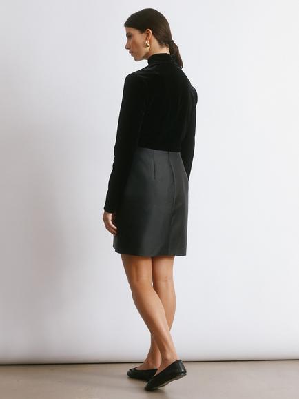 Albaray Velvet Taffeta Funnel Neck Mini Dress, Black - view 2, Black