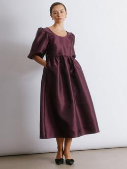 Albaray Volume Sleeve Taffeta Midi Dress, Burgundy, Burgundy