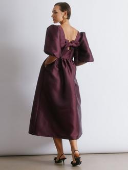 Albaray Volume Sleeve Taffeta Midi Dress, Burgundy - view 2, Burgundy