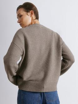 Albaray Argyle Check Print Crew Neck Buttoned Jumper - view 2, Brown