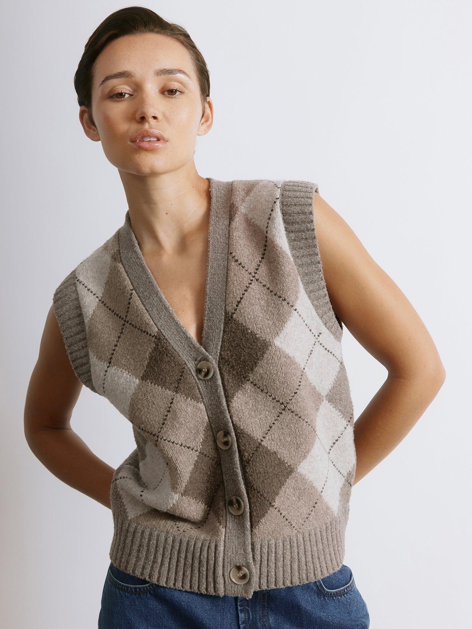 Product image 1 of 6, which shows Albaray Argyle Check Print V-Neck Tank Top, Brown, 8