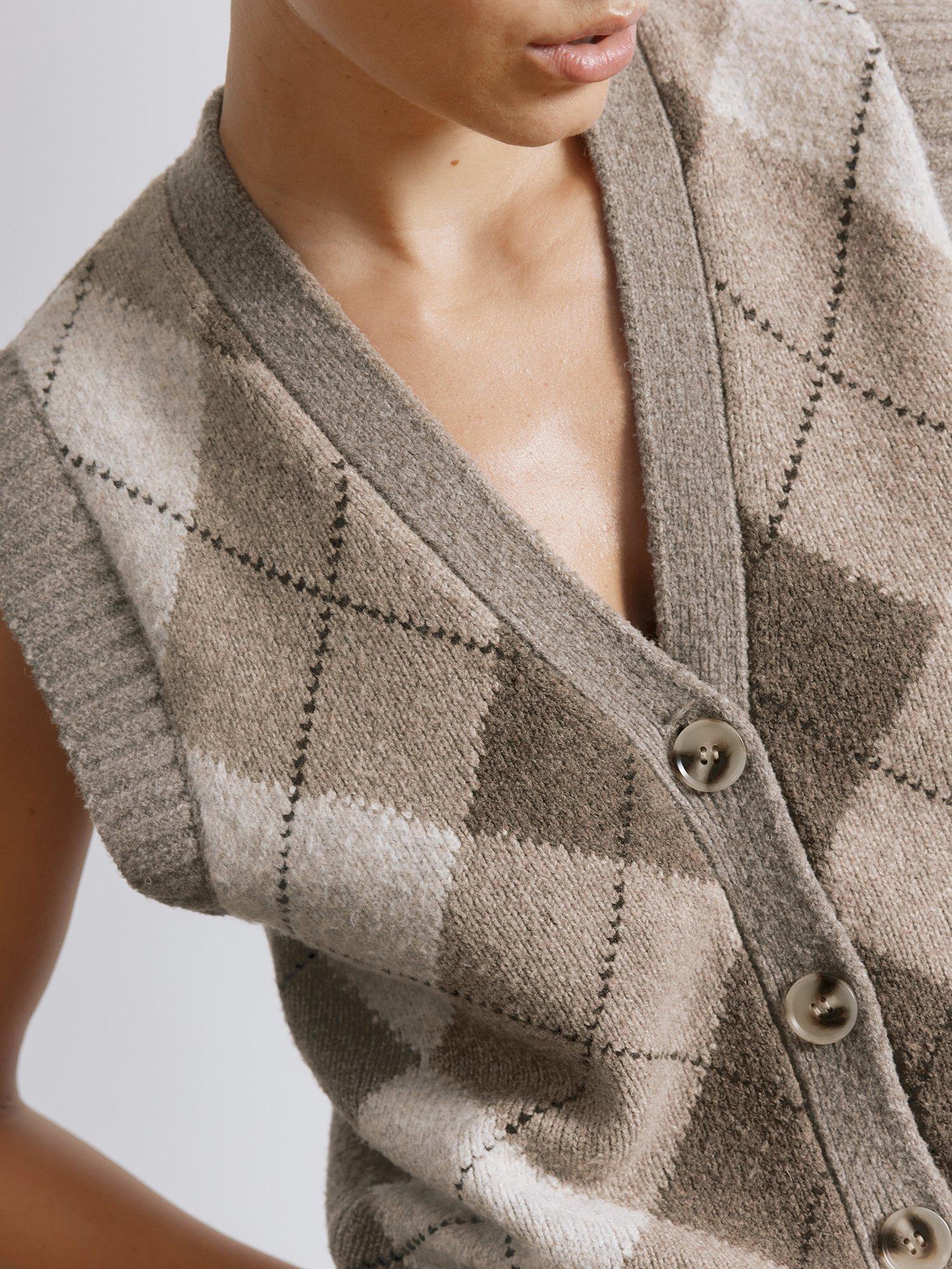 Product image 4 of 6, which shows Albaray Argyle Check Print V-Neck Tank Top, Brown, 8