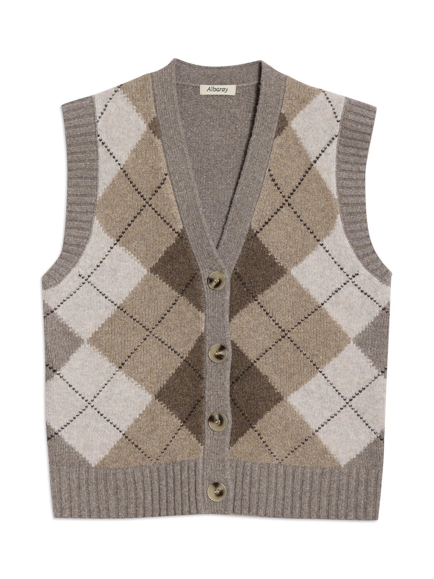 Product image 5 of 6, which shows Albaray Argyle Check Print V-Neck Tank Top, Brown, 8