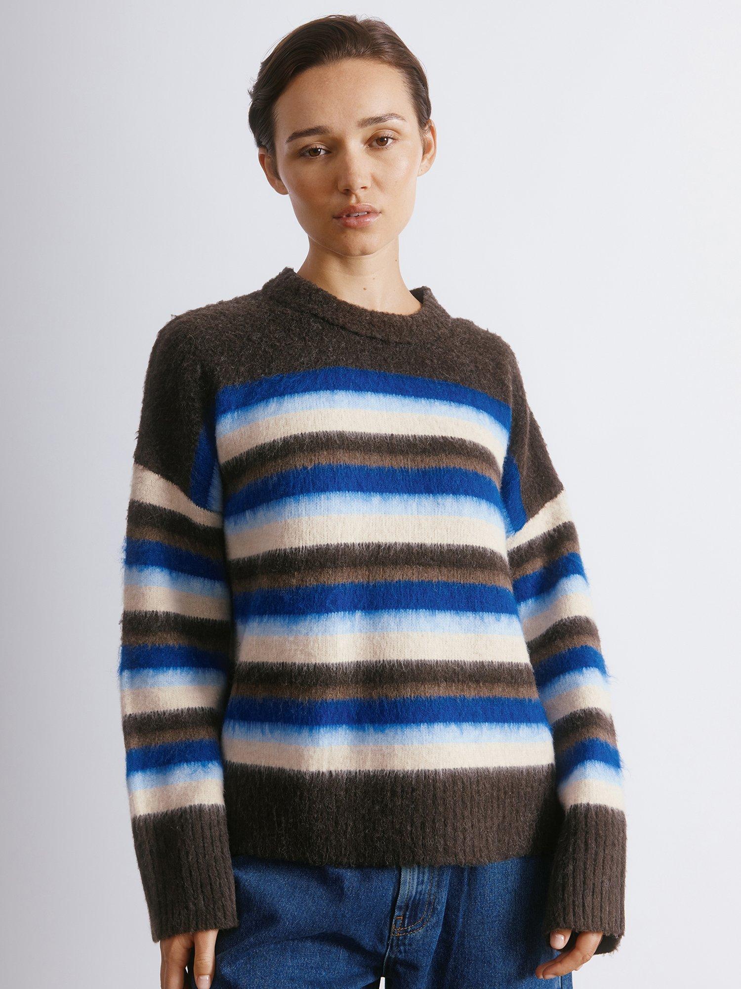 Product image 1 of 4, which shows Albaray Ombre Striped Crew Neck Jumper, Blue, 12