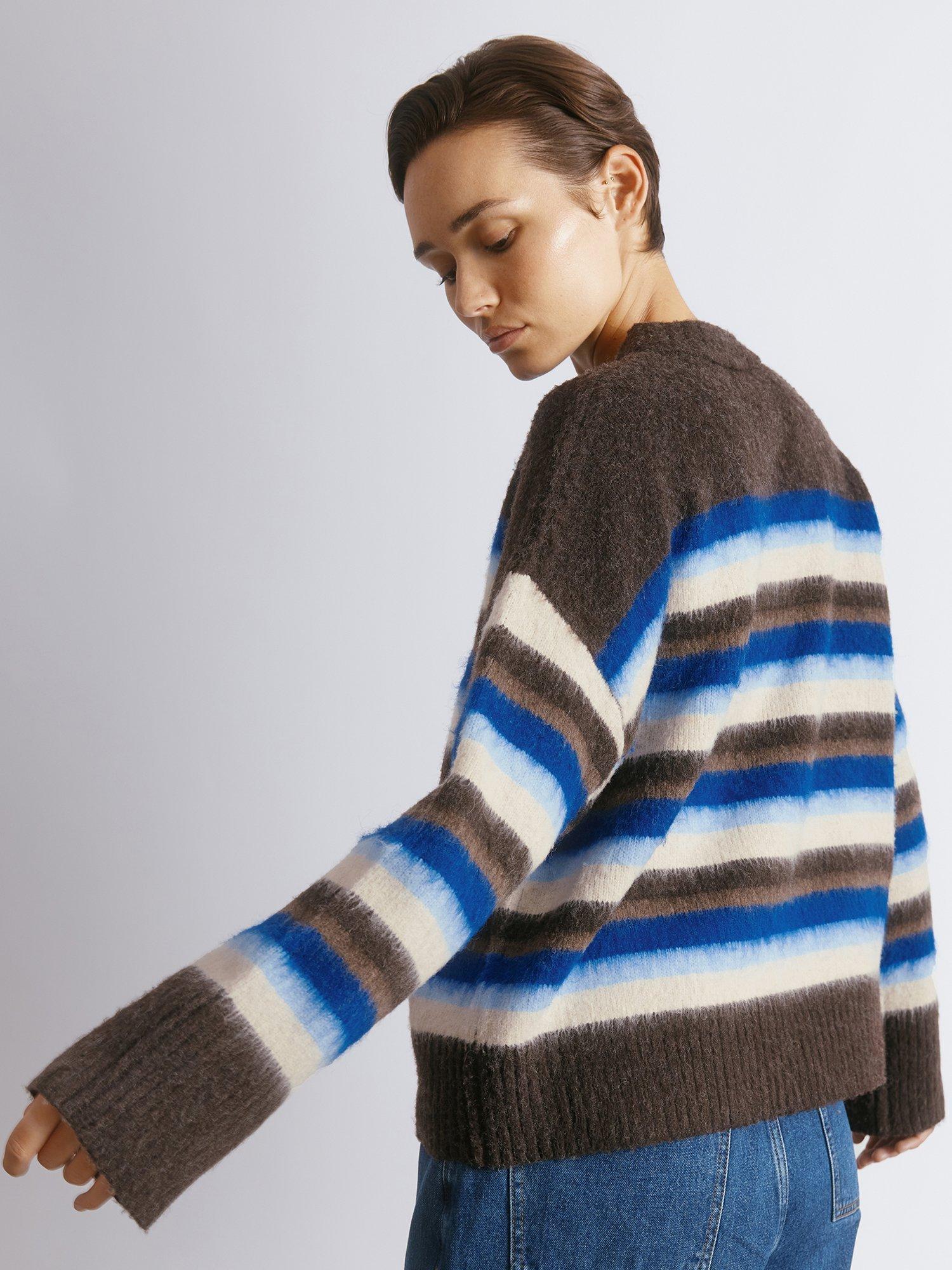 Product image 2 of 4, which shows Albaray Ombre Striped Crew Neck Jumper, Blue, 12